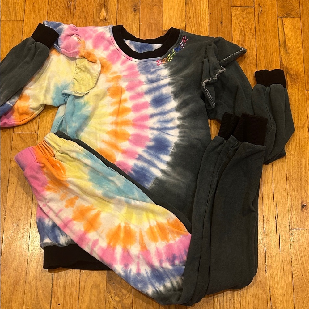 Lola + The Boys Girls Tie-Dye Rainbow & Charcoal Matching Set